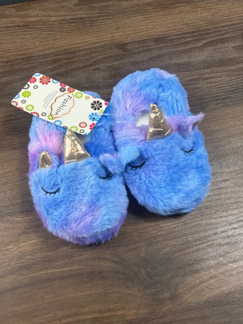 Plush Blue-Purple Unicorn Kids Slippers -